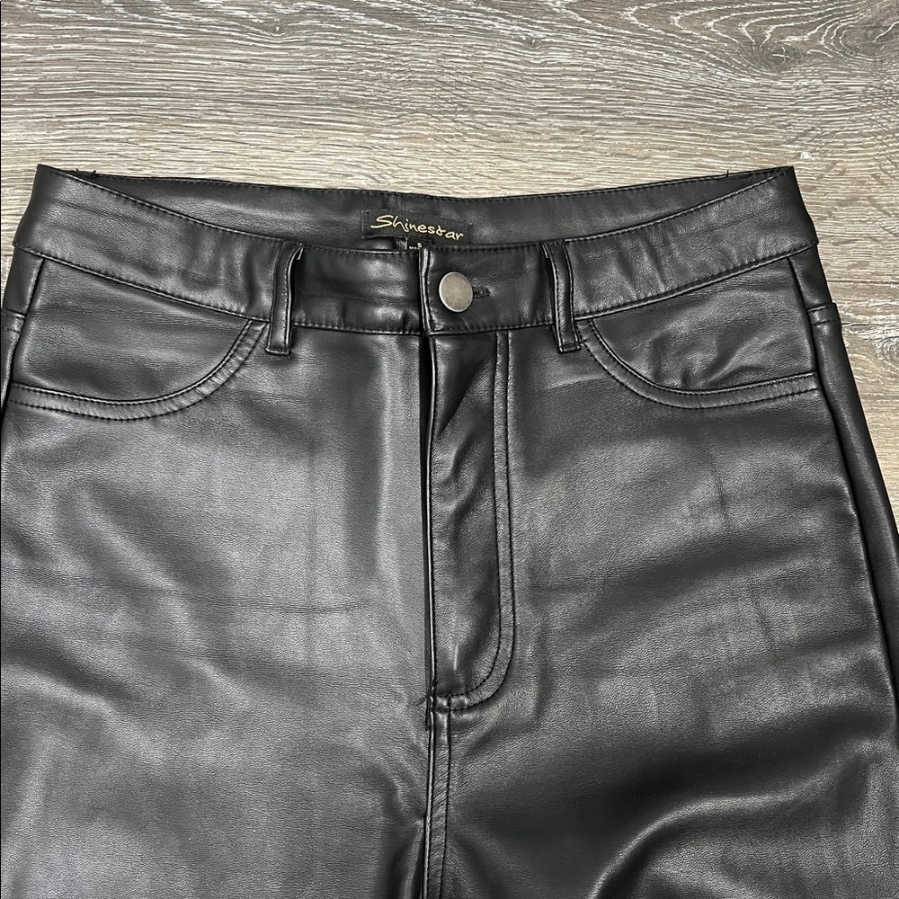 Shinestar Black Faux Leather Skinny Pants size small - Picture 2 of 6